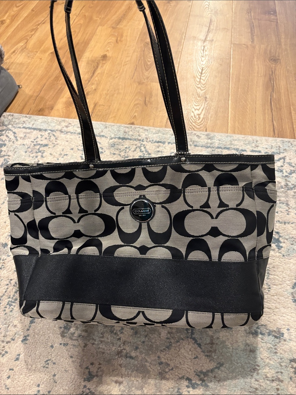 Coach Black and Grey Signature Pattern Tote
